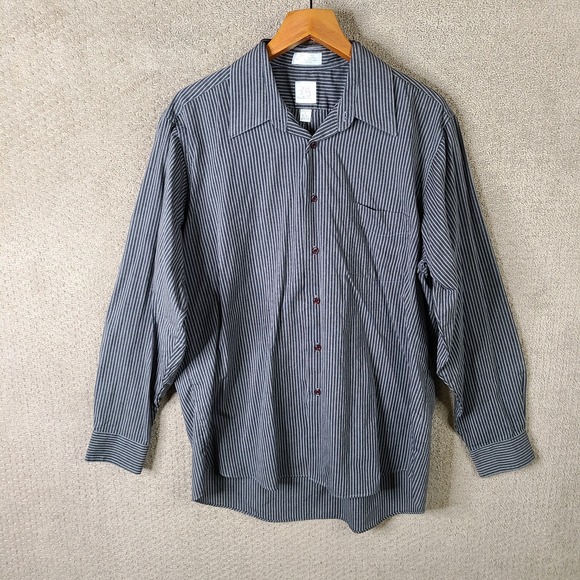 Bill Robin Son Shirt Men Large Gray Striped Button Down Long Sleeve Cotton Blend - Picture 1 of 8